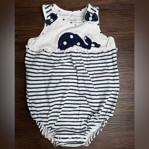 Chicco "My First" Navy Blue & White Striped Whale Romper 18M Cotton